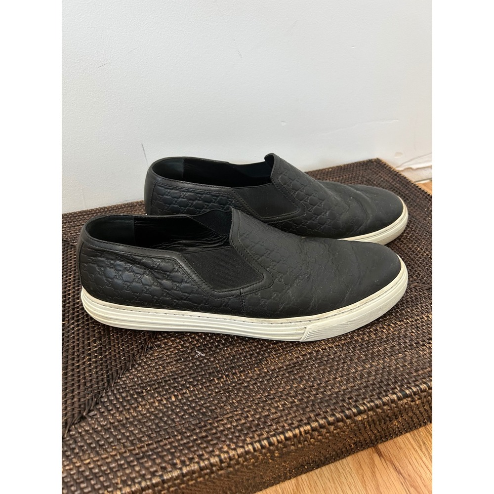 Gucci microGuccissima Leather Slip On Sneaker Mens Black GG Logo Size 10